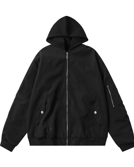 Men's Star Zip Up Hooded Jacket Black