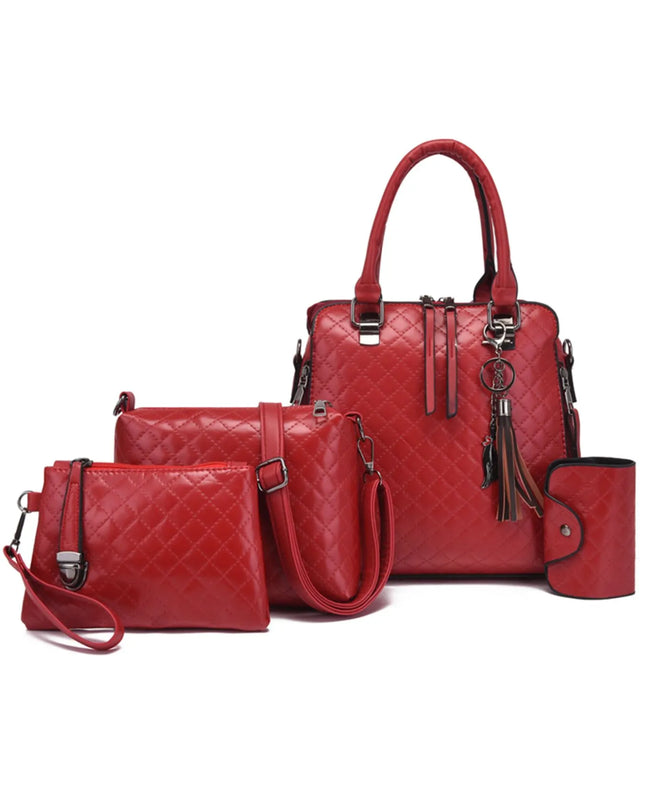 4-Piece PU Leather Bag Set with Tassel Detail 