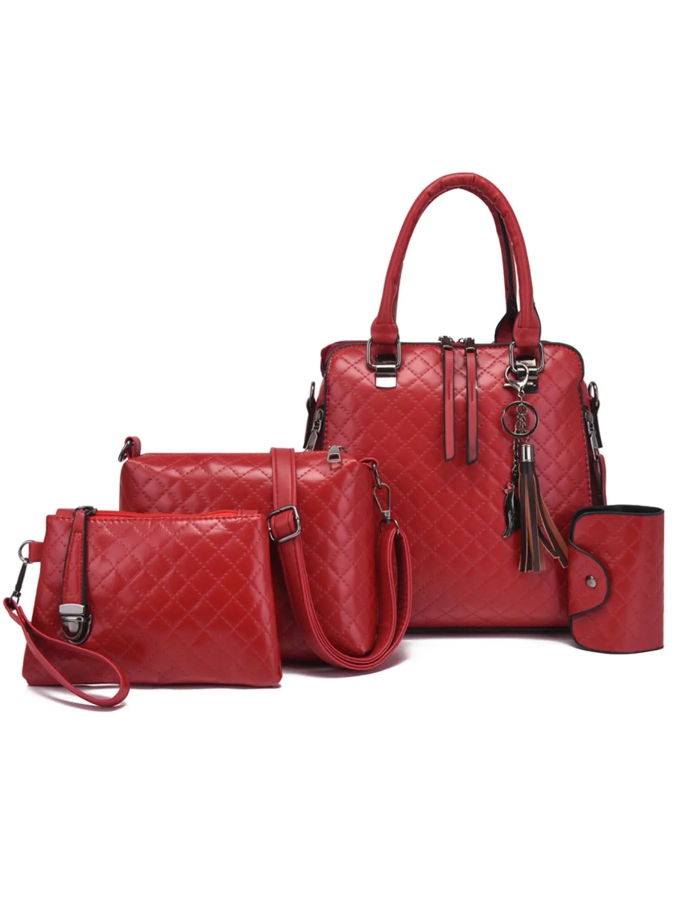 4-Piece PU Leather Bag Set with Tassel Detail