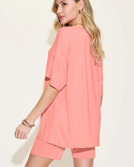 Basic Bae Bamboo Full Size V-Neck Drop Shoulder T-Shirt and Shorts Set