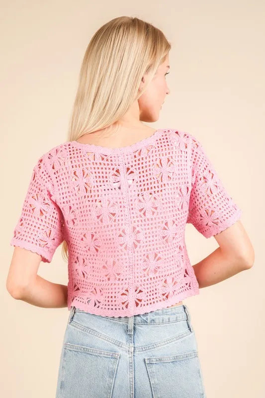 VERY J Front Tie Crochet Crop Top