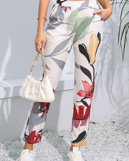 Floral Print Cropped Pants with Pockets
