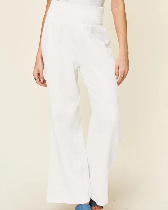 Double Take Full Size Texture Smocked Waist Wide Leg Pants