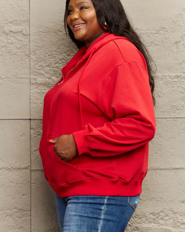 Full Size Zip Up Long Sleeve Hooded Jacket