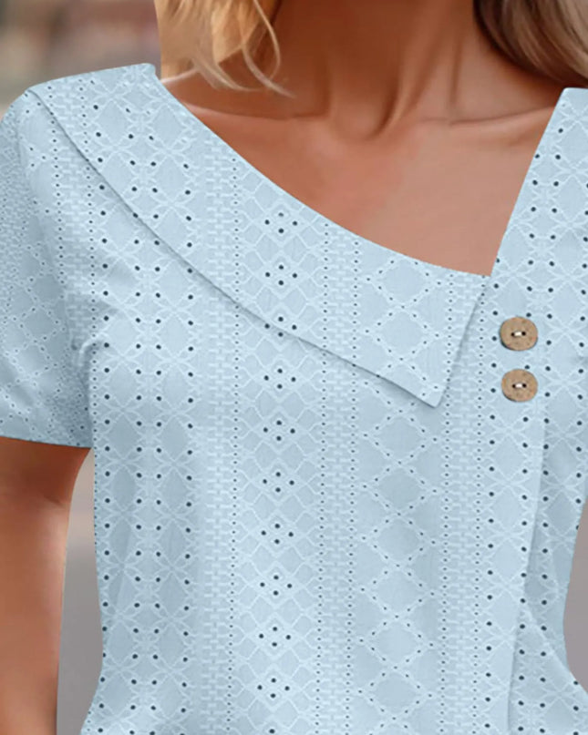 Eyelet Asymmetrical Short Sleeve T-Shirt
