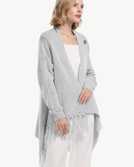 Angel Wings One-Button Tassel Tie Asymmetrical Hem Cardigan