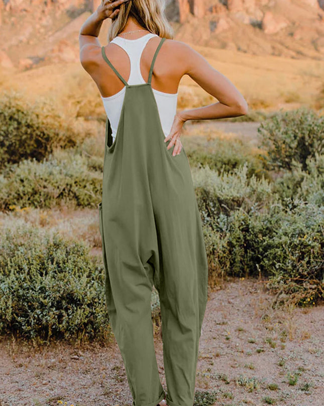 Double Take Full Size V-Neck Sleeveless Jumpsuit with Pockets