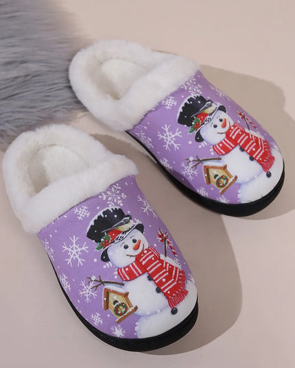 Snowman Round Toe Faux Fur Slippers