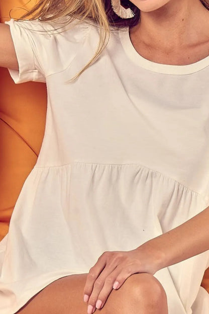 BiBi Cotton Span Knit with Puff Sleeve Baby Doll Top