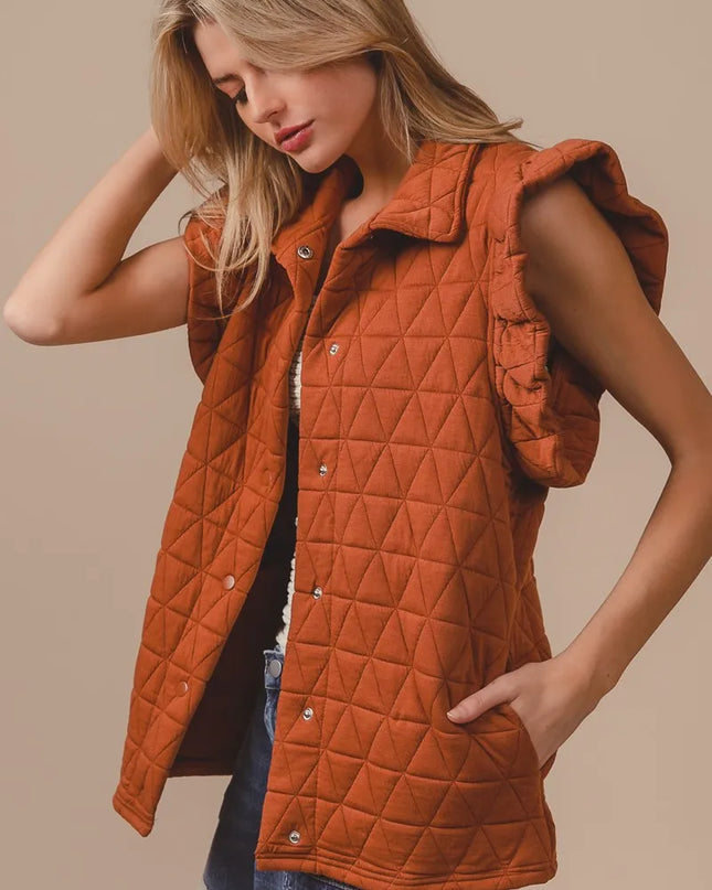 BiBi Quilting Knit Ruffle Sleeve Vest