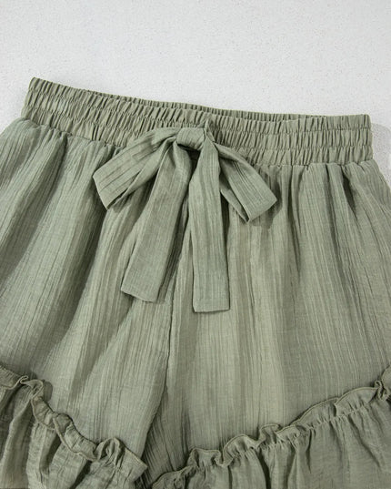 Textured Tie Waist Ruffle Hem Shorts
