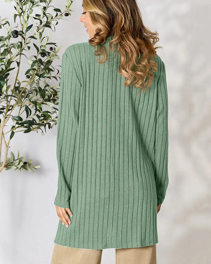 Basic Bae Full Size Ribbed Open Front Cardigan with Pockets