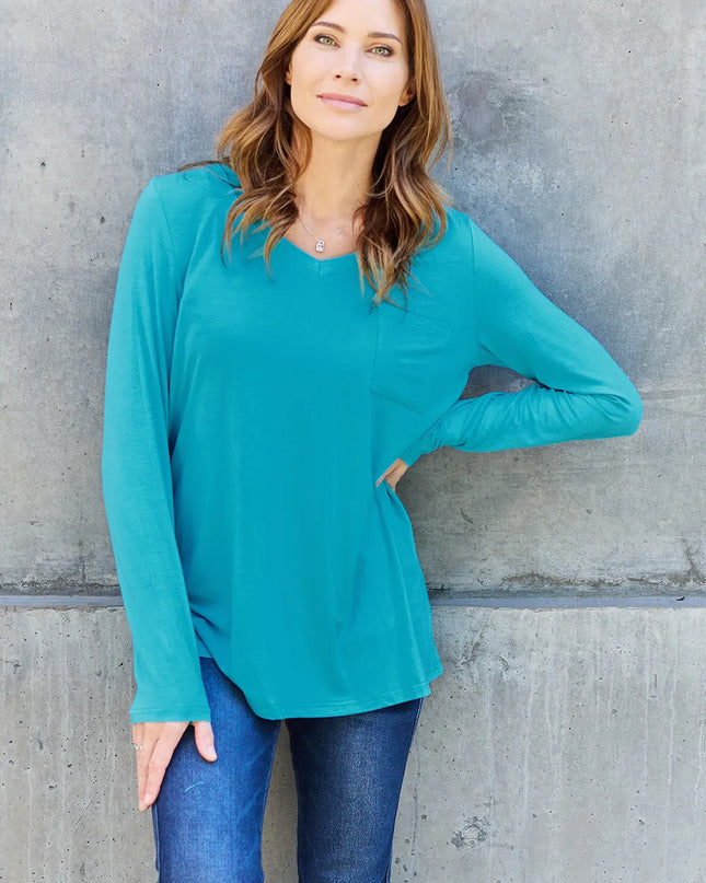 Basic Bae Full Size V-Neck Long Sleeve Top