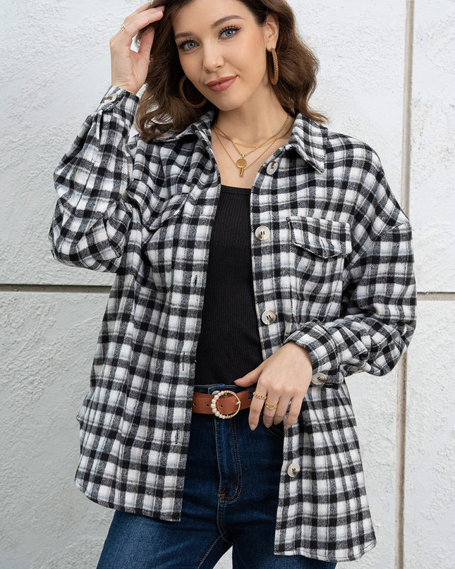 Plaid Dropped Shoulder Shirt Jacket