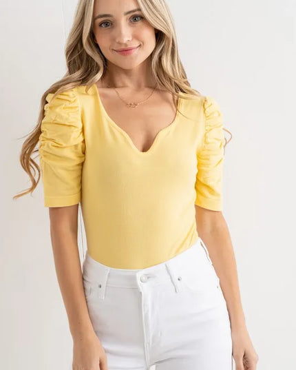 And The Why Shirring Puff Sleeve Bodysuit