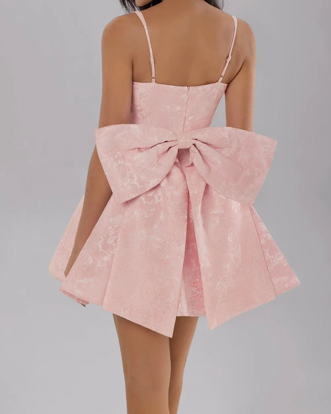 Satin Mini Cami Dress with Bow Blush Pink