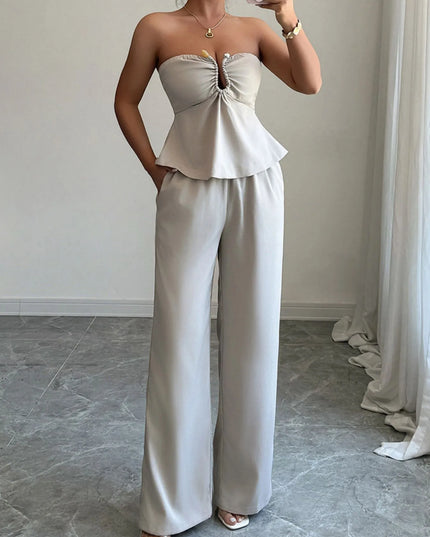 Ruched Tube Top and Pants Set