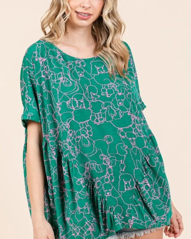 Mittoshop Abstract Print Round Neck Short Sleeve Top