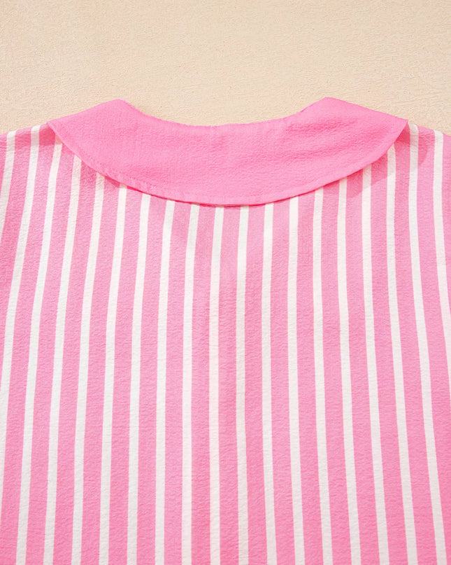 Stripe Buttoned Front Long Sleeve Top and Pants 2 Piece Sleepwear