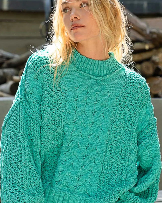 POL Mock Neck Cable Knit Sweater