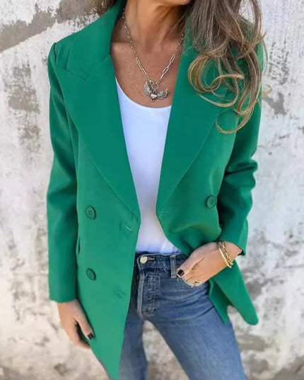 Full Size Collared Neck Long Sleeve Blazer Green