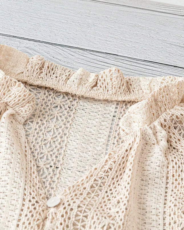 Crochet Notched Button-Front Shirt