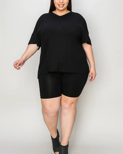 Basic Bae Bamboo Full Size V-Neck Drop Shoulder T-Shirt and Shorts Set