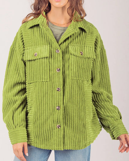 Button Up Long Sleeve Corduroy Jacket Lime