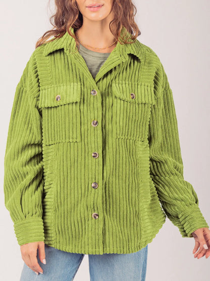 Button Up Long Sleeve Corduroy Jacket Lime