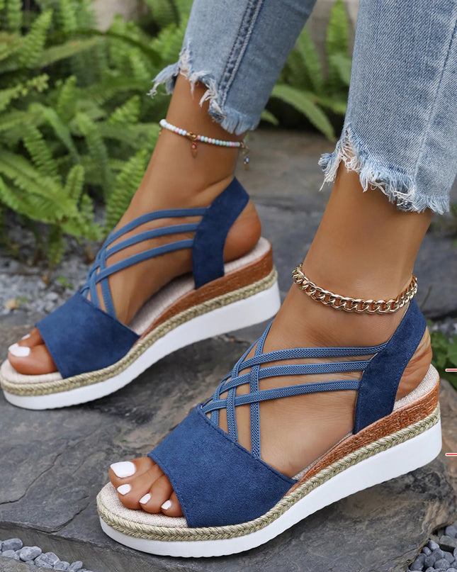 Cross-Strap Platform Wedge Sandals with Ankle Strap 