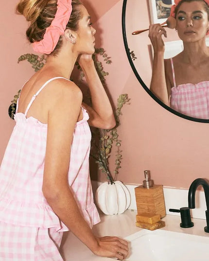 Lime 'N' Chili Gingham Ruffle Trim Cami and Shorts Pajama Set