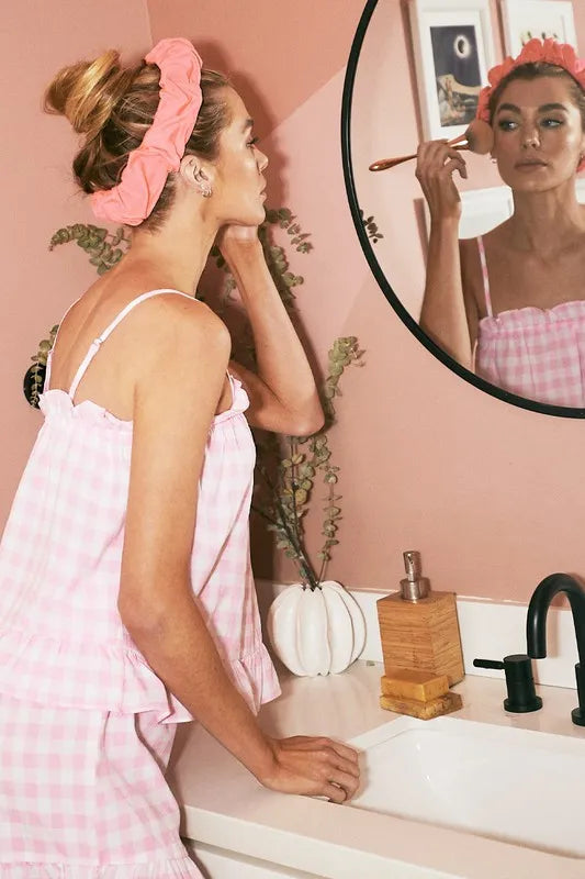 Lime 'N' Chili Gingham Ruffle Trim Cami and Shorts Pajama Set