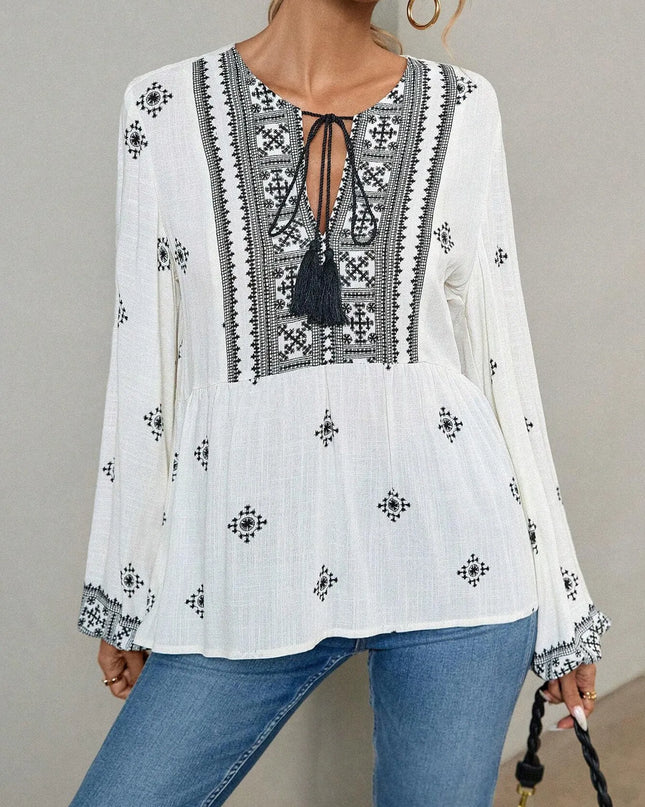 Tie Front Long Sleeve Blouse