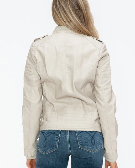 Snobbish PU Leather Biker Jacket with Side Zip Pockets