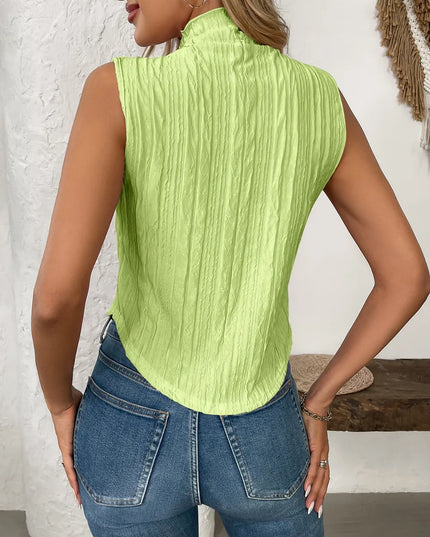 Texture Turtleneck Sleeveless Top