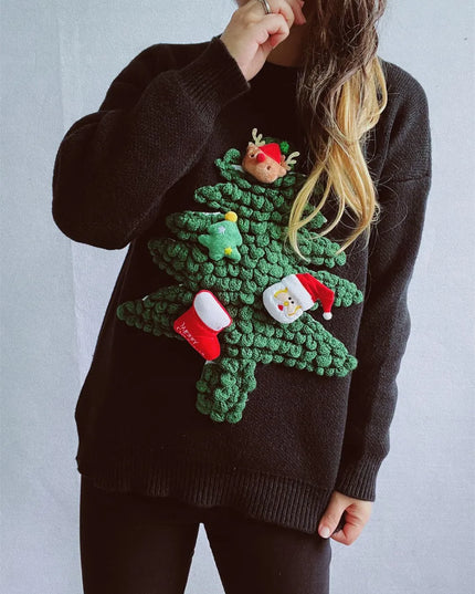 Christmas Tree Round Neck Long Sleeve Sweater
