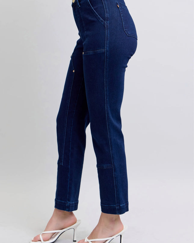 Judy Blue Full Size Hw Work Wear Knee Patch Straight Jeans Plus Size