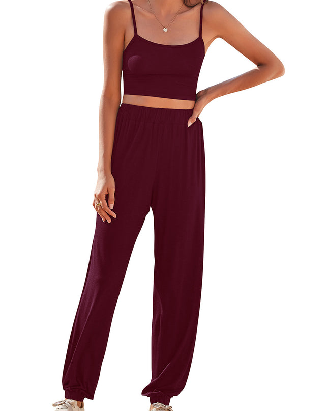 Cropped Cami and Side Split Joggers Set