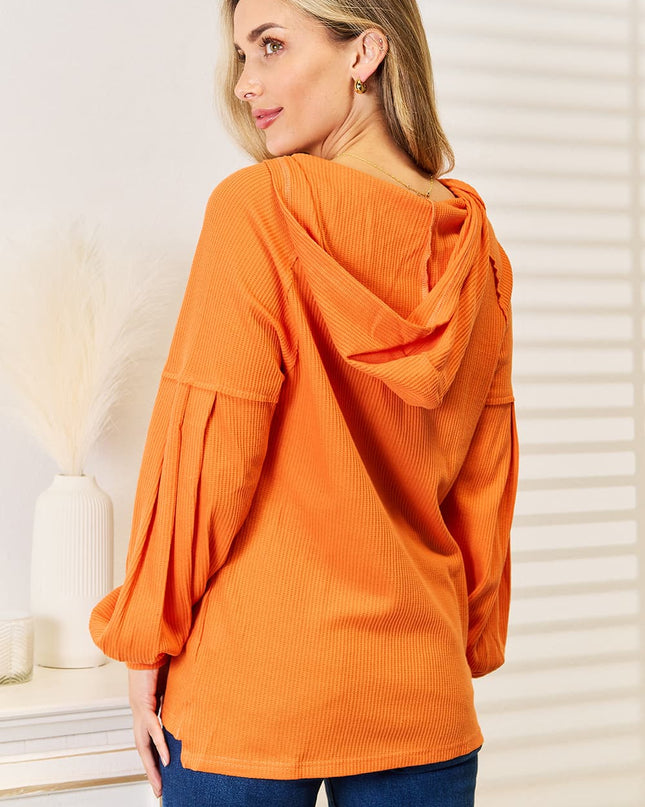 Basic Bae Side Slit Buttoned Waffle Knit Hoodie