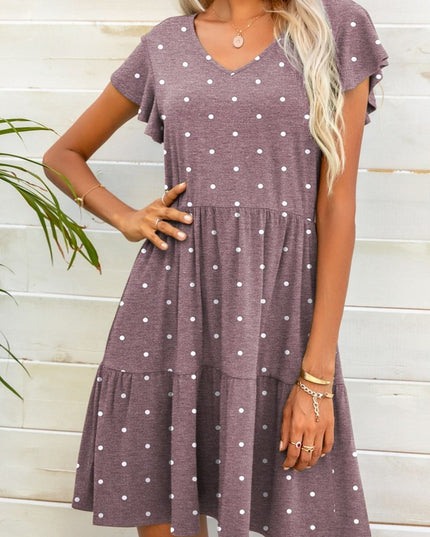 Polka Dot V-Neck Flutter Sleeve Mini Dress Mauve