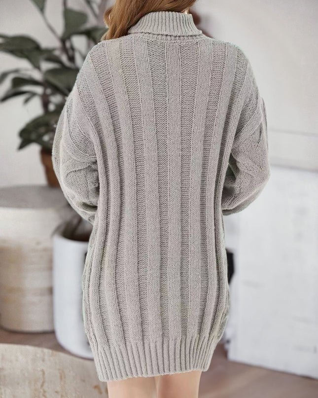 Cable-Knit Turtleneck Sweater Dress