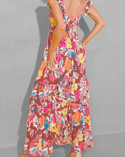 Tiered Ruffled Printed Sleeveless Dress