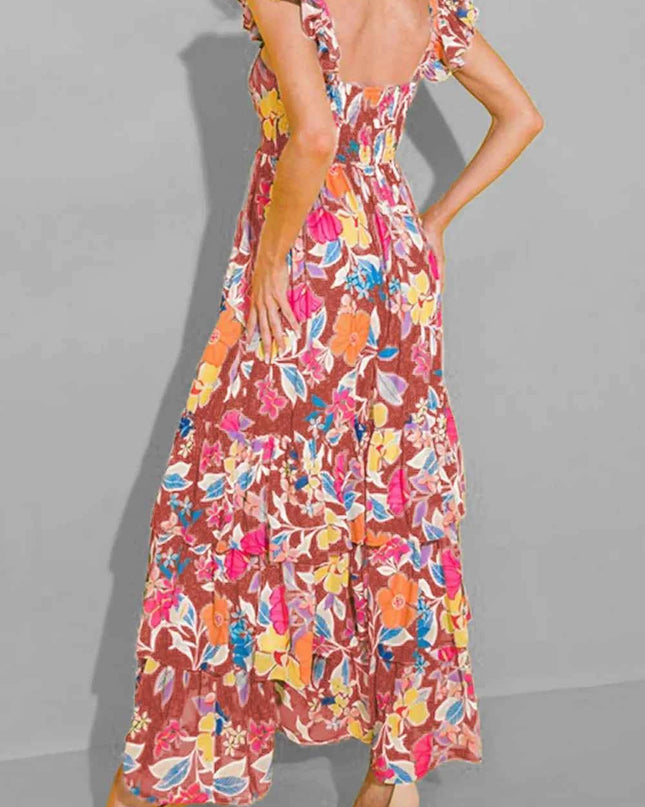 Tiered Ruffled Printed Sleeveless Dress