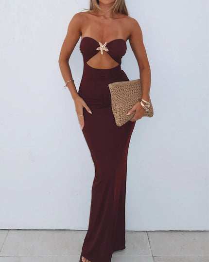 Cutout Sweetheart Neck Tube Maxi Dress Burgundy