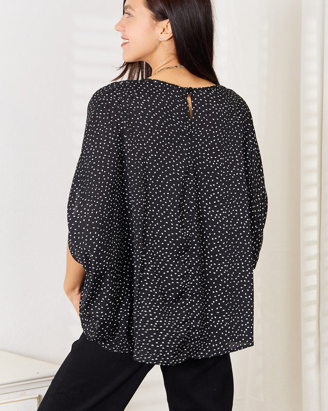 Perfee Printed Dolman Sleeve Round Neck Blouse