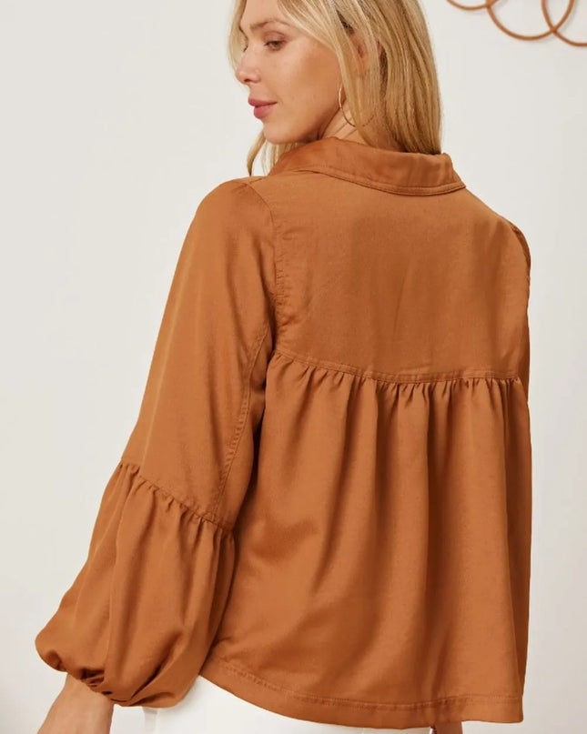 Balloon Sleeve Collared Neck Blouse