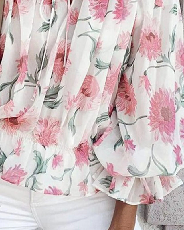 Off-Shoulder Floral Print Blouse