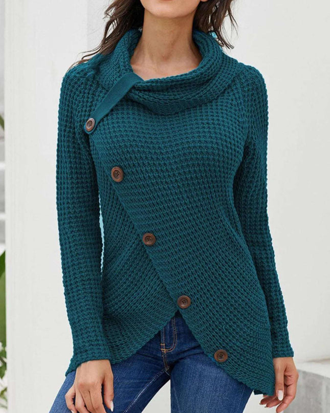 Full Size Texture Turtleneck Long Sleeve Sweater Plus Size Blue