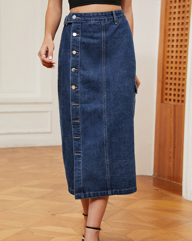 Button Down Midi Denim Skirt