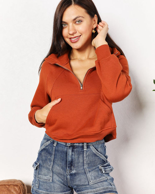 Double Take Half-Zip Long Sleeve Hoodie